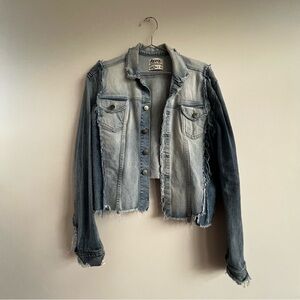 REVICE Two-Tone Distressed Jean Ziggy Jacket in Light and Dark Blue